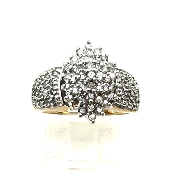 Vintage 10K Yellow Gold 1 Carat Total Weight Diamond Cluster Ring Size 7 - Picture 7 of 7